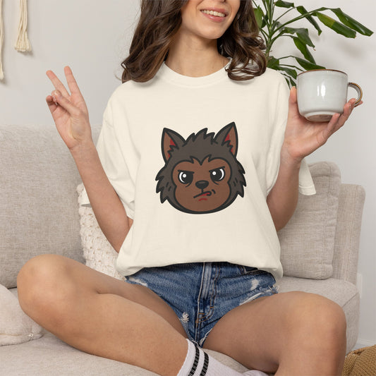 Werewolf Emoji T-Shirt — Cute Cartoon Wolf Face Graphic Tee