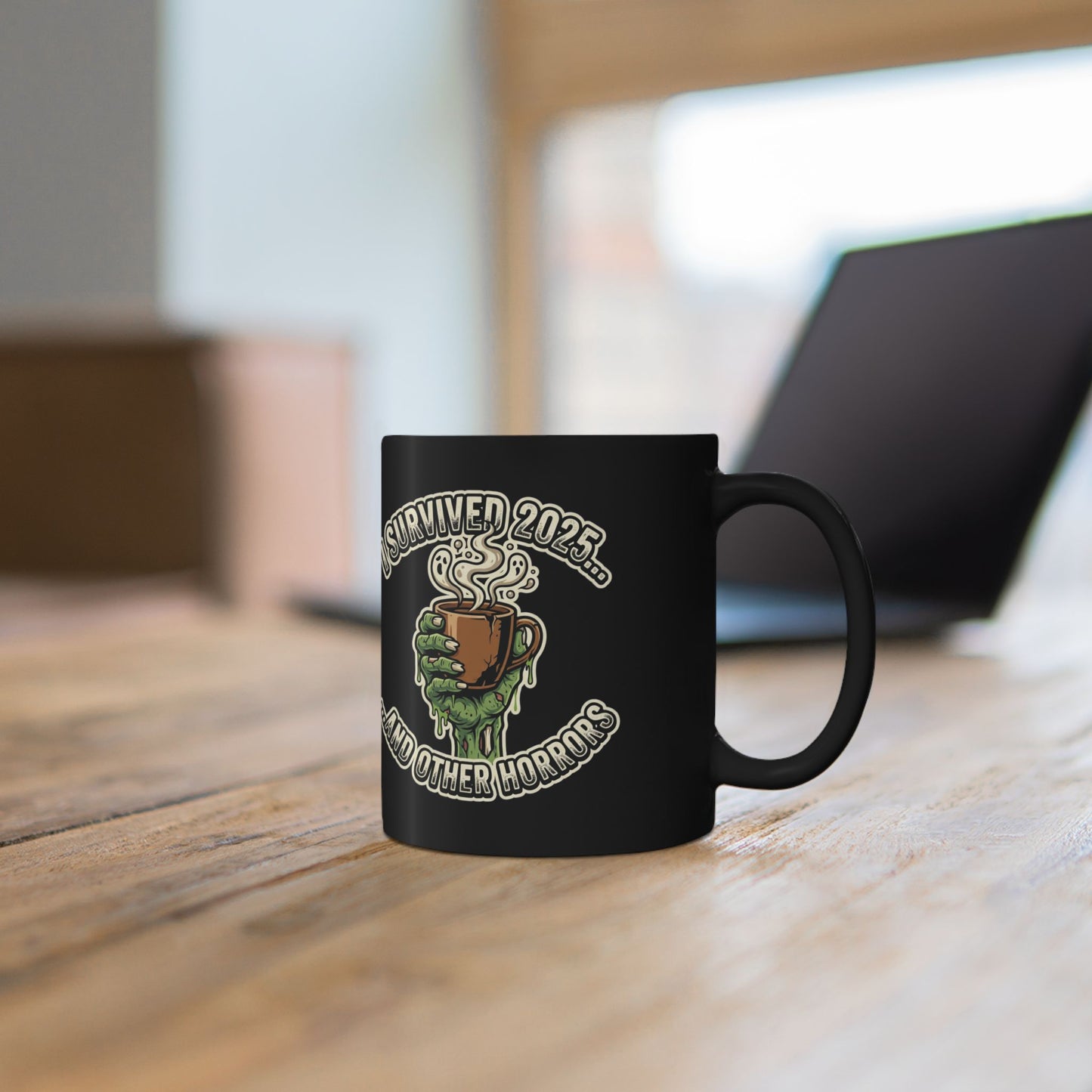 I Survived 2025... And Other Horrors Mug | Black Ceramic Mug