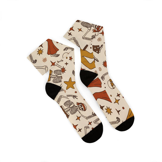 Vintage Space Astronaut Pattern Socks | Retro Stars Planet Crew Socks