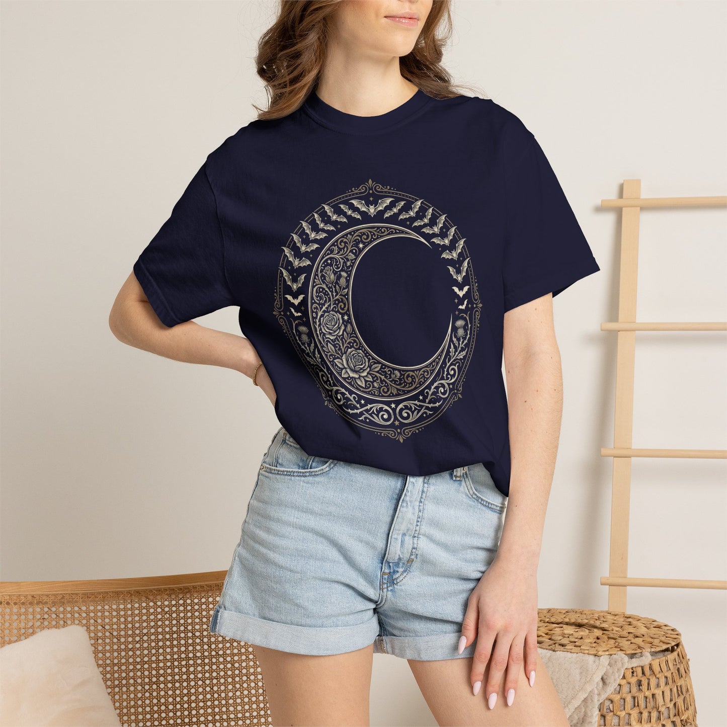 Floral Crescent Moon T-Shirt | Boho Celestial Vintage Graphic Tee