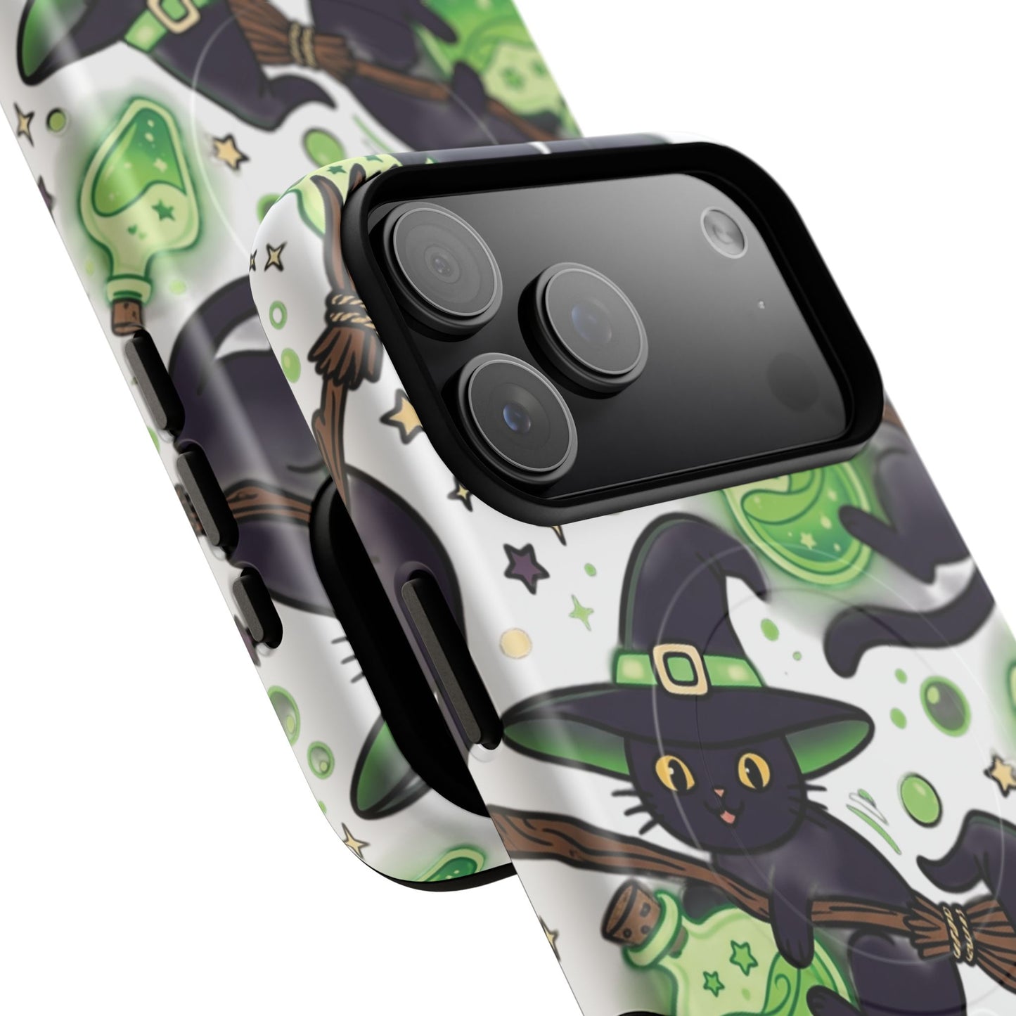Witch Cat Phone Case — Cute Black Cat Witch Pattern Magnetic Tough Case