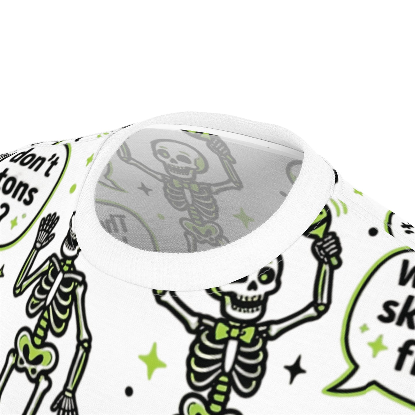 Skeletons Pattern Tee — Funny "Why don't skeletons fight? They don't have the GUTS!" All-Over Print Shirt