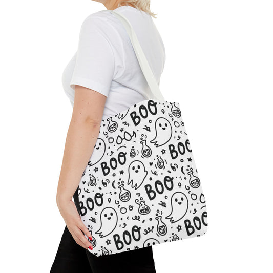 Cute Ghost Pattern Tote | Boo Doodle Halloween Tote Bag