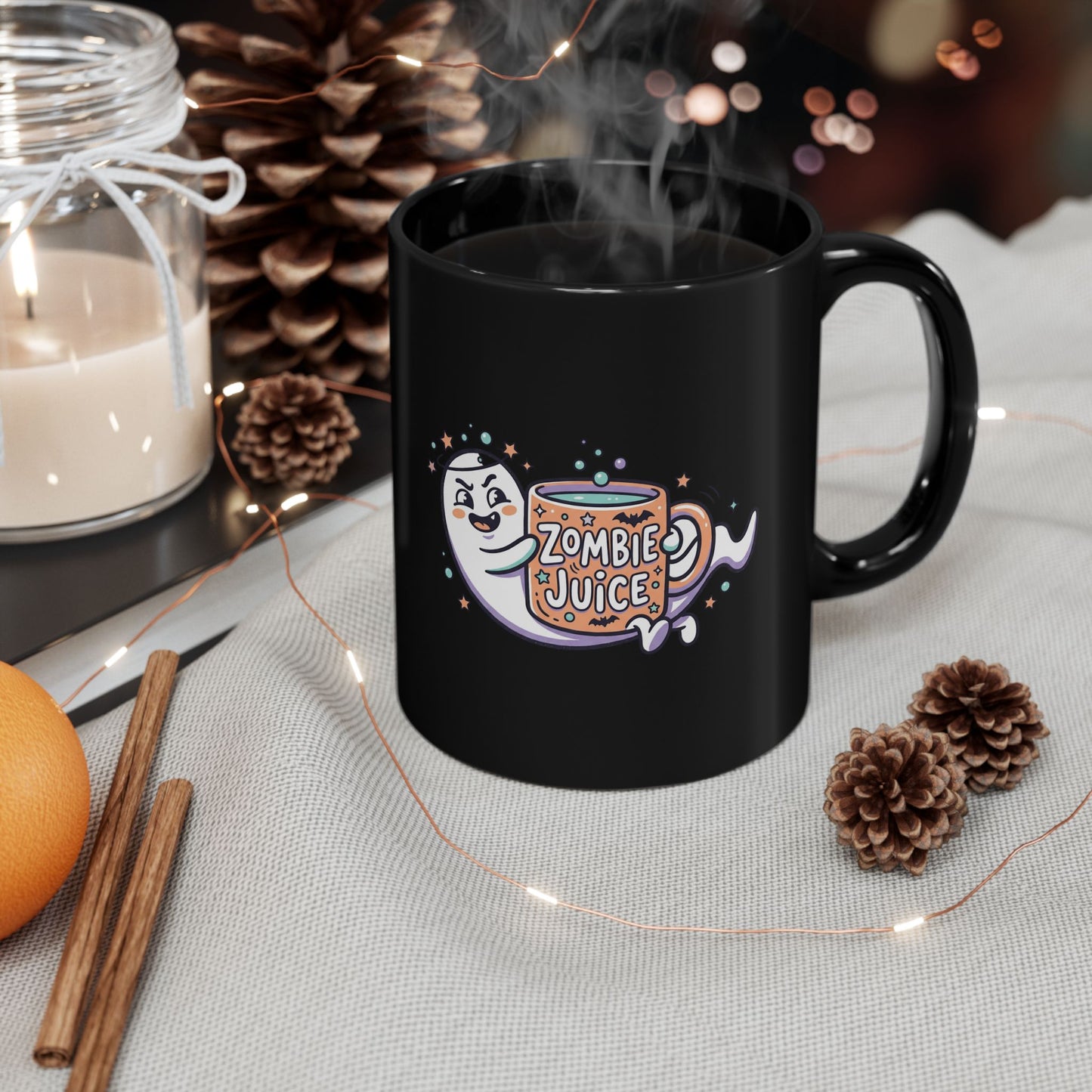 Zombie Juice Black Mug – Cute Ghost & ‘Zombie Juice’ Halloween Coffee Cup (11oz/15oz)