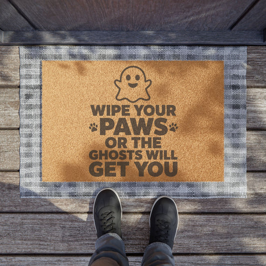 Doormat — "Wipe Your Paws or the Ghosts Will Get You" Funny Halloween Pet Welcome Mat