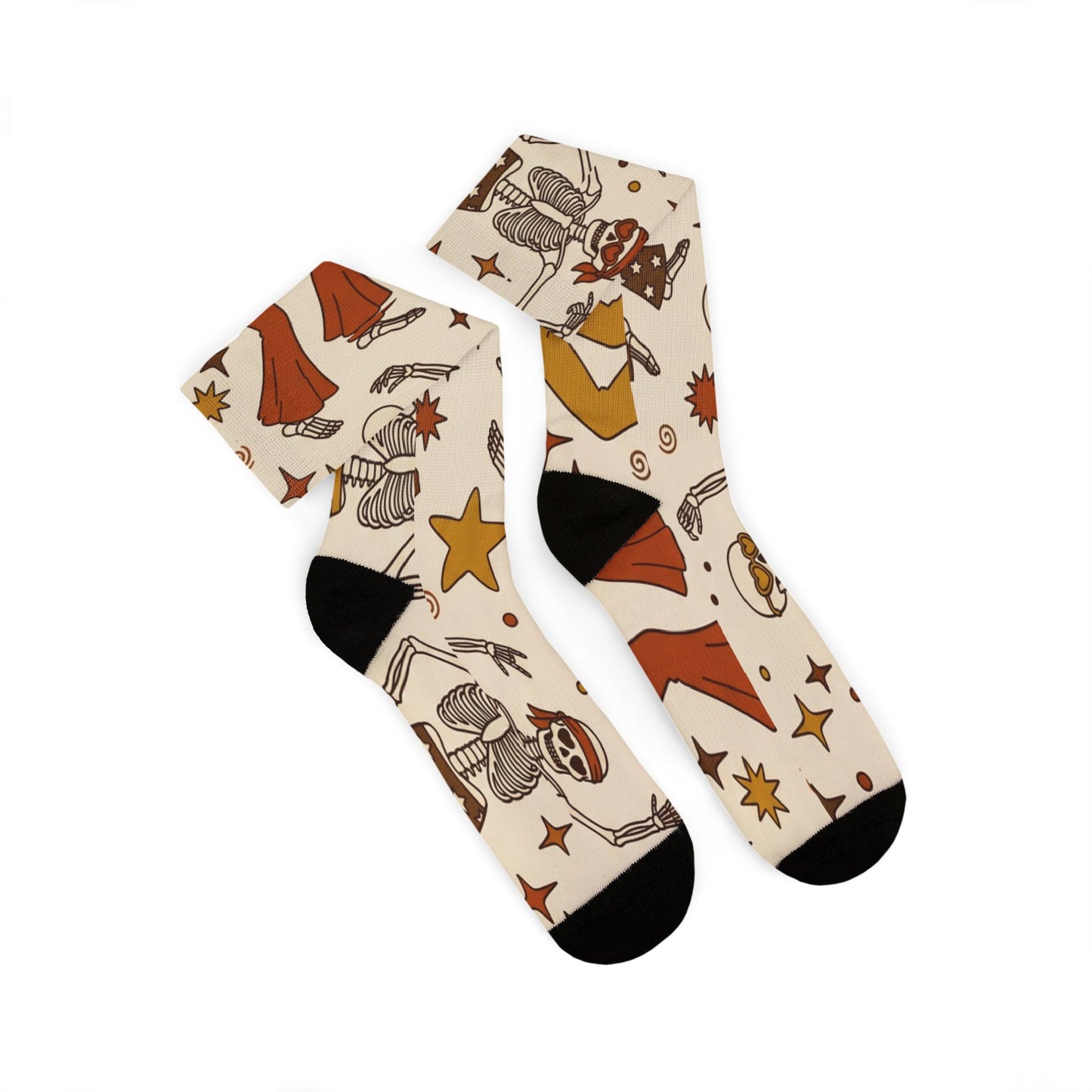 Vintage Space Astronaut Pattern Socks | Retro Stars Planet Crew Socks