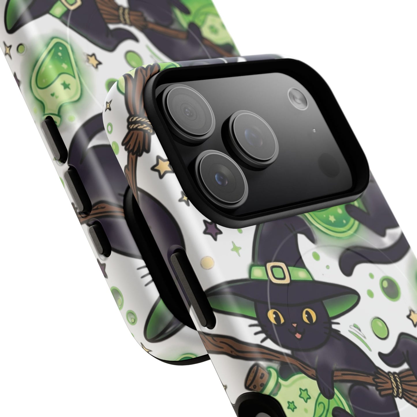 Witch Cat Phone Case — Cute Black Cat Witch Pattern Magnetic Tough Case