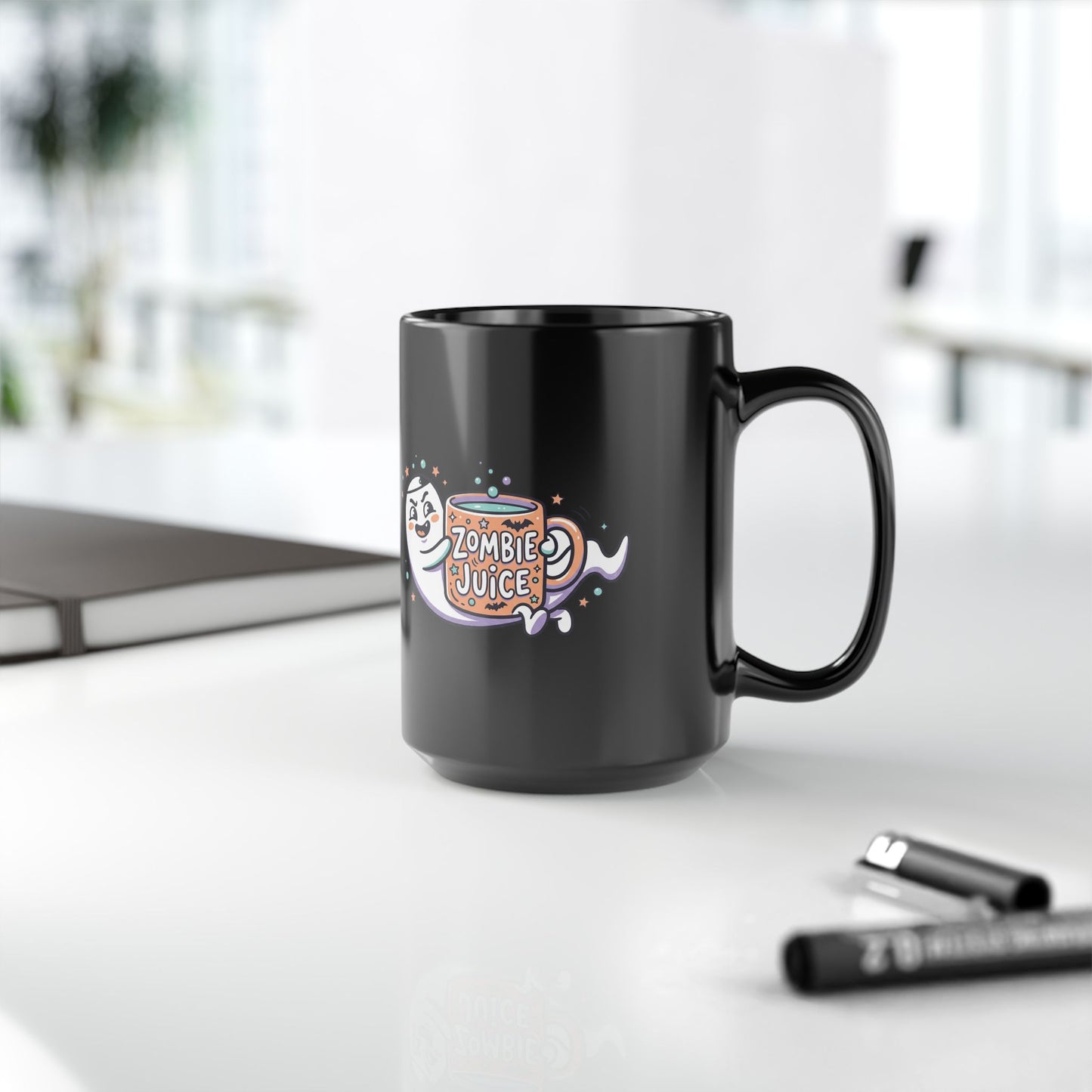 Zombie Juice Black Mug – Cute Ghost & ‘Zombie Juice’ Halloween Coffee Cup (11oz/15oz)