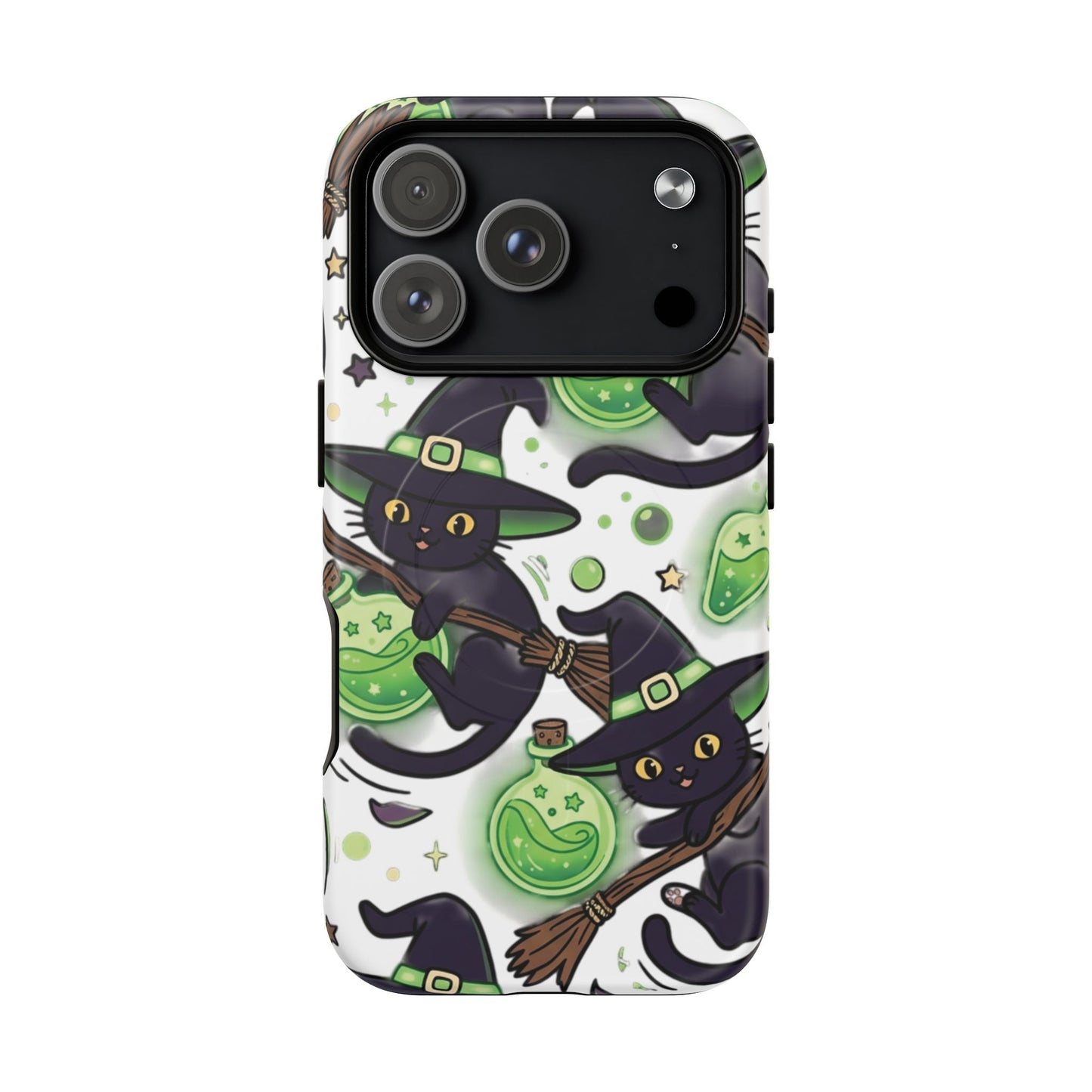 Witch Cat Phone Case — Cute Black Cat Witch Pattern Magnetic Tough Case