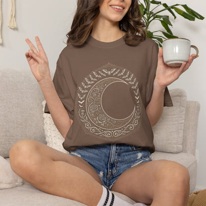 Floral Crescent Moon T-Shirt | Boho Celestial Vintage Graphic Tee