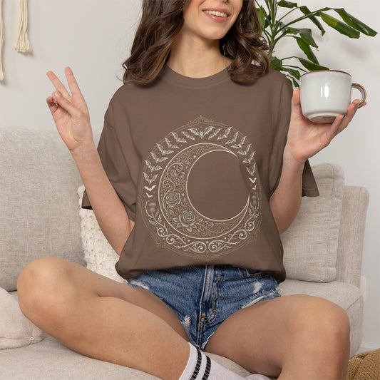 Floral Crescent Moon T-Shirt | Boho Celestial Vintage Graphic Tee