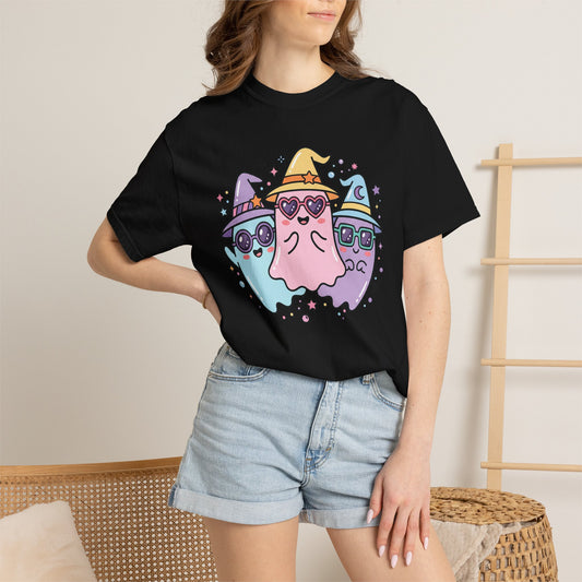 Ghost Trio Wizard T-Shirt — Cute Pastel Halloween Tee with Witches' Hats