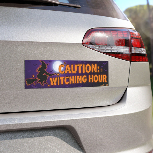 Halloween Car Magnet — "Caution: Witching Hour" Bumper Sticker-Style