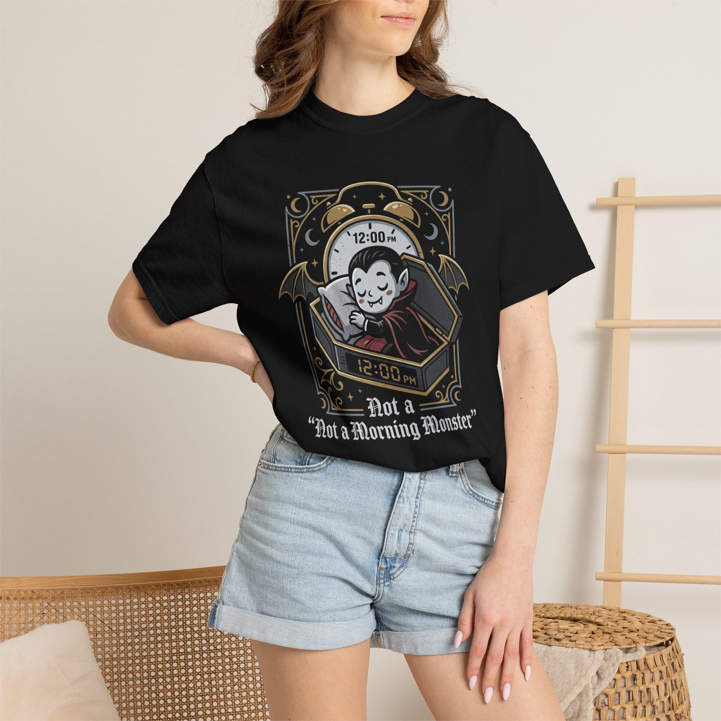 Not a Morning Monster T-shirt | Vampire in Coffin Halloween Graphic