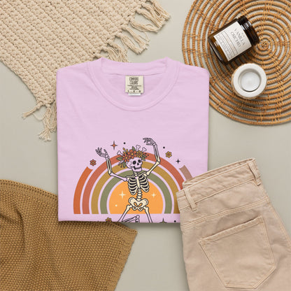 Stay Spooky Dancing Skeleton T-Shirt | Retro Rainbow Halloween Tee