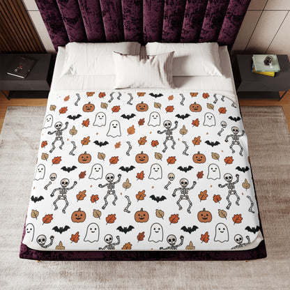 Halloween Ghosts Skeletons Pumpkins Sherpa Blanket | Cute Spooky Fall Throw