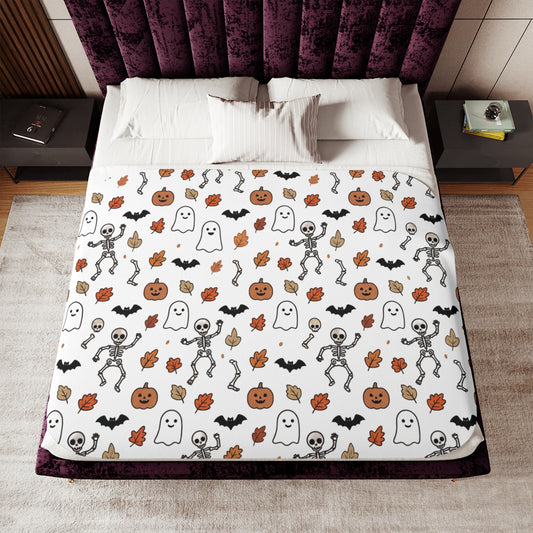 Halloween Ghosts Skeletons Pumpkins Sherpa Blanket | Cute Spooky Fall Throw
