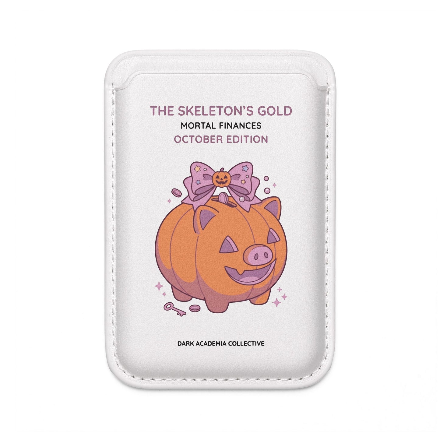 Magsafe Vegan Wallet — "The Skelton's Gold: Mortal Finances October Edition" Pumpkin Design