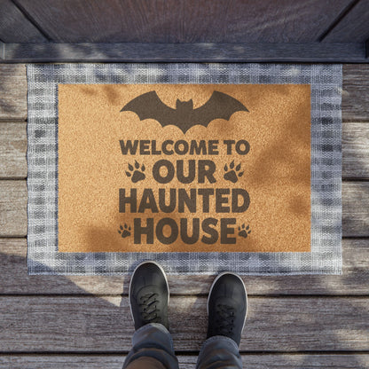 Doormat — "Welcome to Our Haunted House" Halloween Bat Doormat