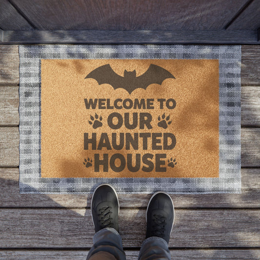 Doormat — "Welcome to Our Haunted House" Halloween Bat Doormat