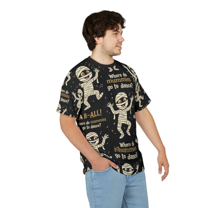 Halloween Mummy Joke All-Over Print Tee — "Where do mummies go to dance?"