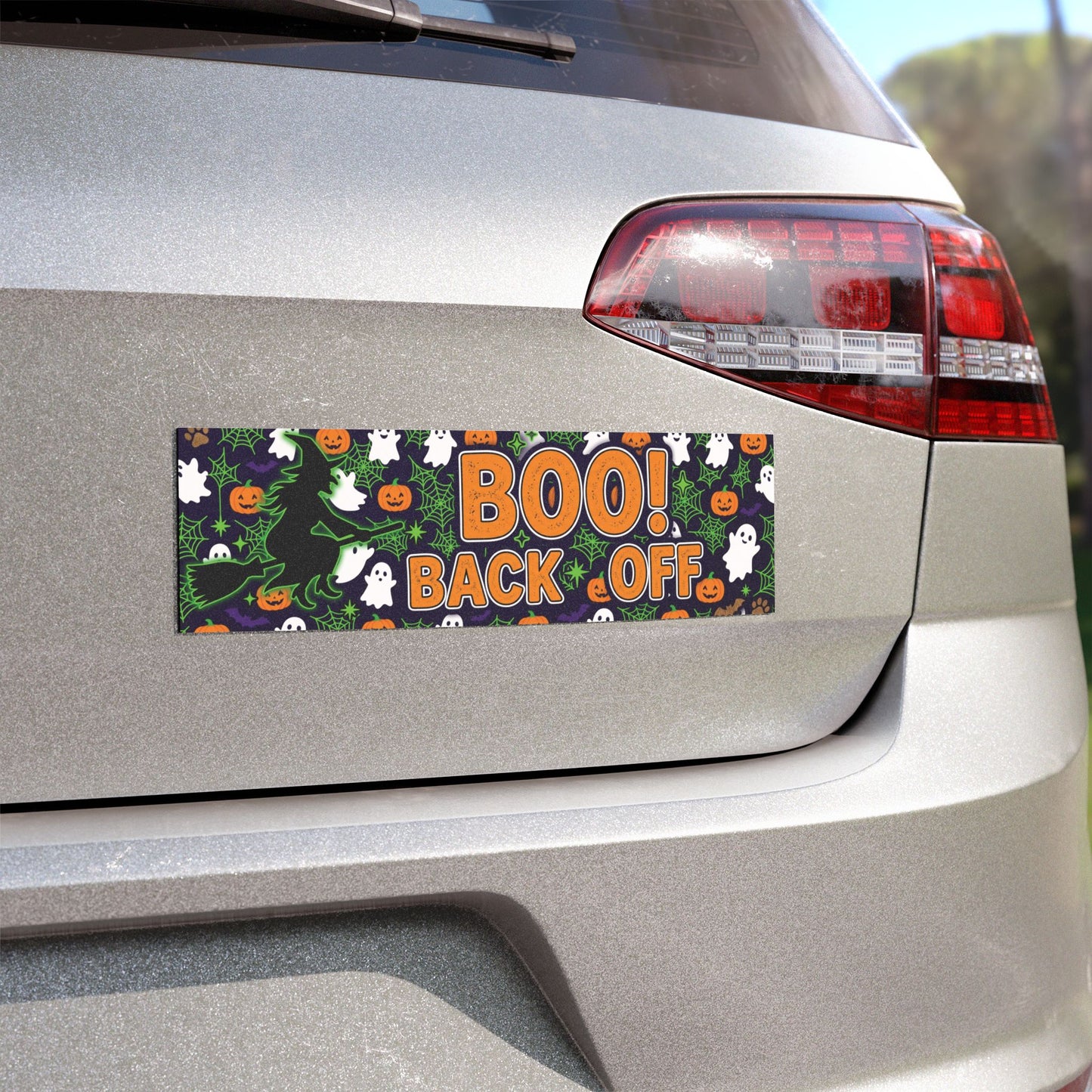 Halloween Car Magnet — "BOO! Back Off" Spooky Ghosts & Pumpkins Bumper Sticker