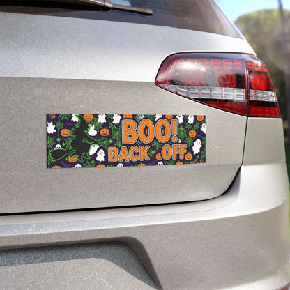 Halloween Car Magnet — "BOO! Back Off" Spooky Ghosts & Pumpkins Bumper Sticker