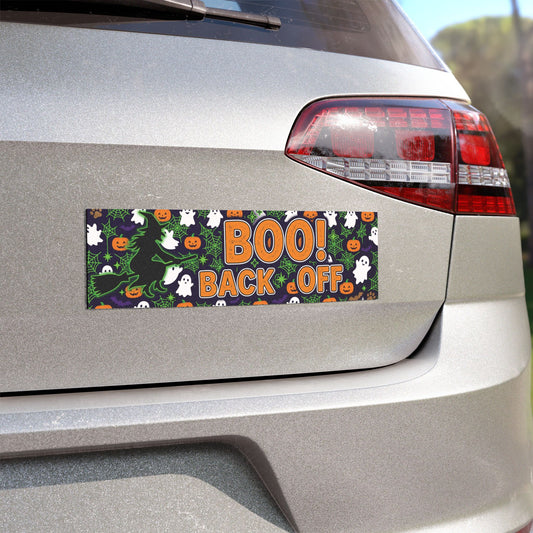 Halloween Car Magnet — "BOO! Back Off" Spooky Ghosts & Pumpkins Bumper Sticker