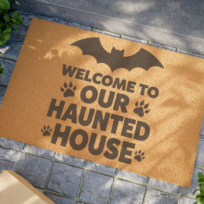 Doormat — "Welcome to Our Haunted House" Halloween Bat Doormat