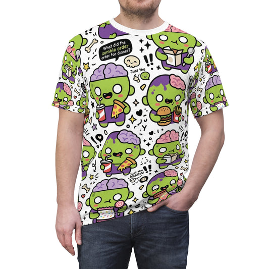 Zombie Snack Pattern Tee — Cute Kawaii Zombie All-Over Print T-Shirt