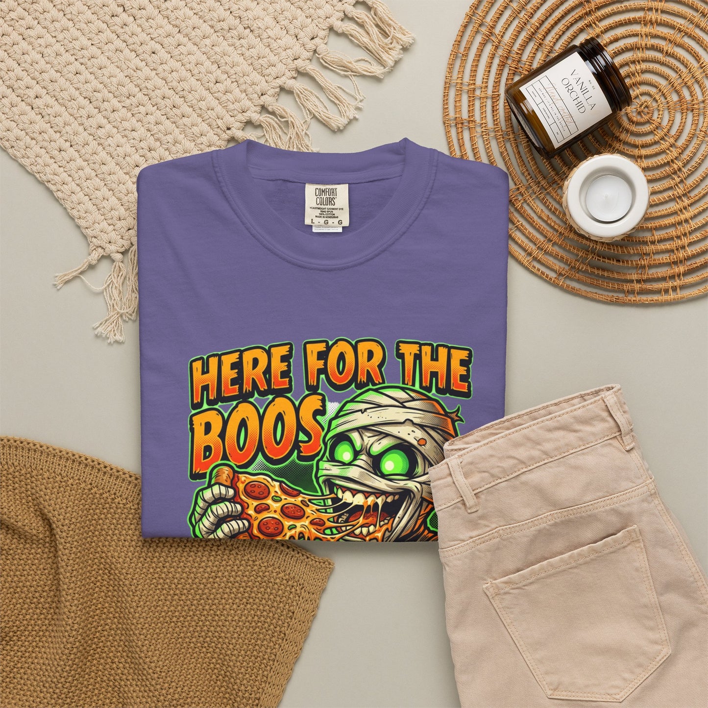 Here for the Boos & Pizza T-shirt | Mummy Eating Pizza Halloween Tee