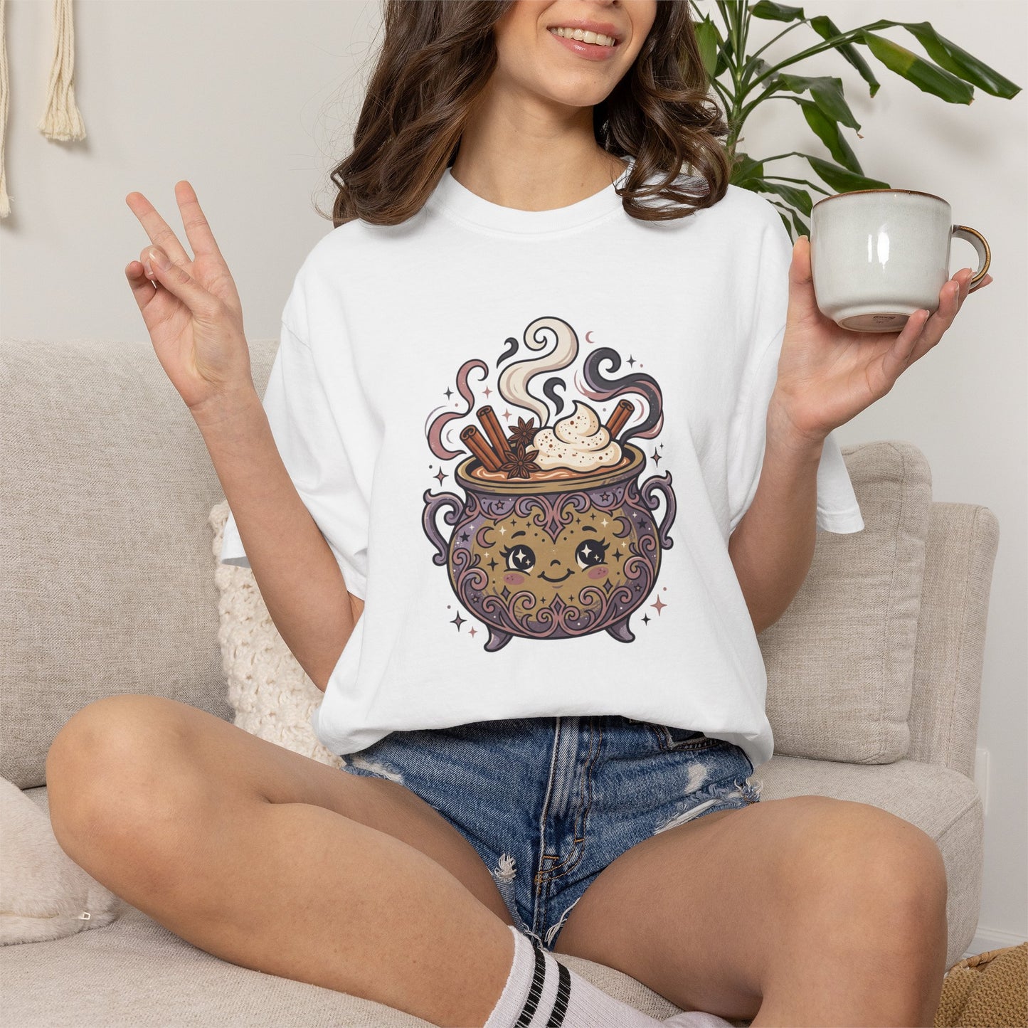 Kawaii Cauldron with Potion Steam T-shirt | Cute Witchy Magic Tee