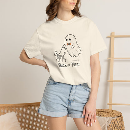 Ghost Walking a Skeleton Dog T-shirt | Trick or Treat Halloween Tee