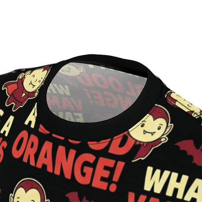 Vampire Joke Allover Tee — "A Blood Orange" Halloween Graphic Shirt