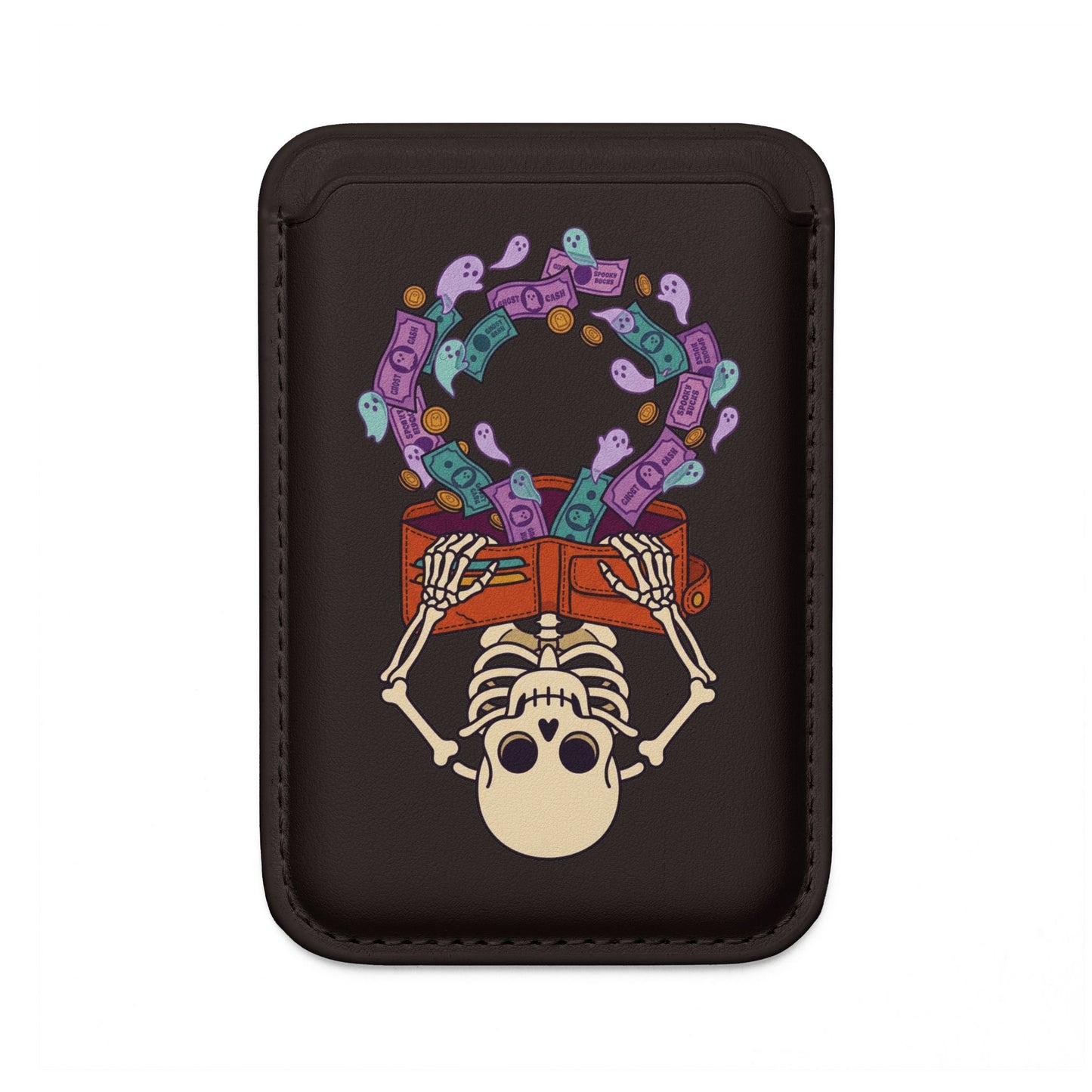 MagSafe Vegan Wallet — Skeleton & Money Illustration Card Holder