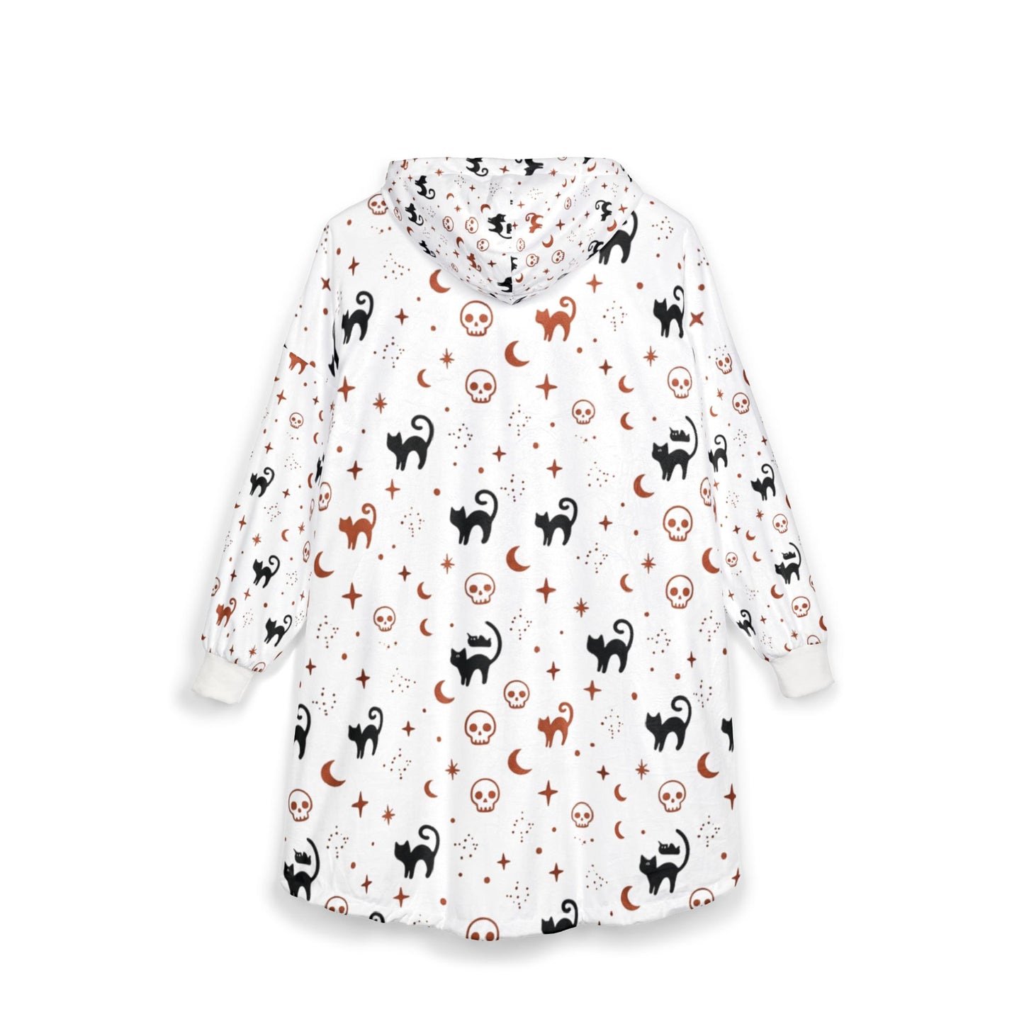 Black Cat & Moon Pattern Hooded Blanket | Halloween Cozy Wearable Blanket