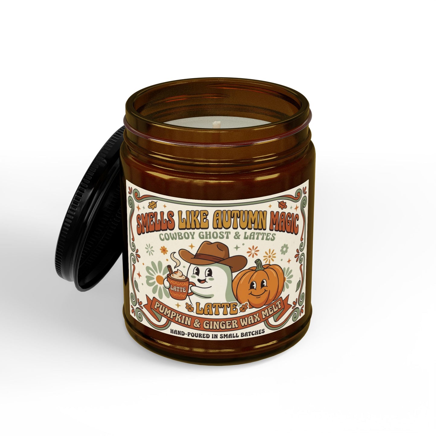 Autumn Ghost & Pumpkin Candle 4oz 9oz Soy Jar | Black Lid