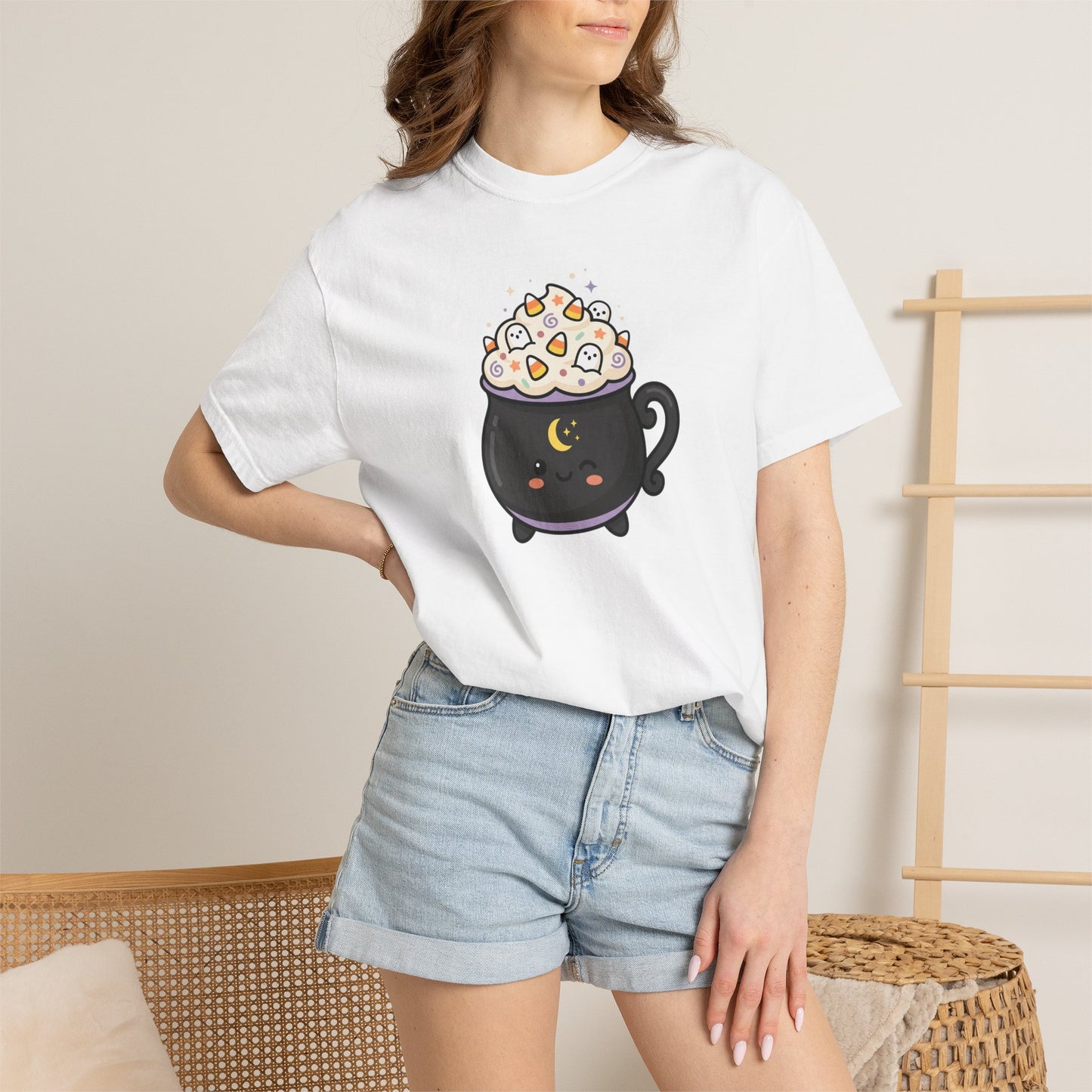 Kawaii Witch Cauldron Tee — Cute Marshmallow Potion T-Shirt