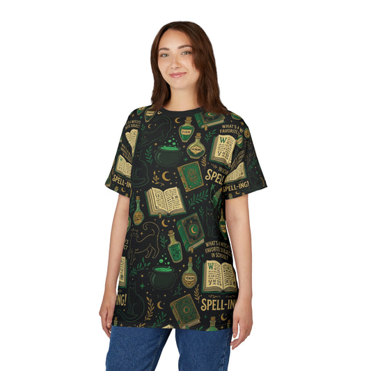 Witchy Spellbook Pattern Tee — Magic Potion Cauldron All-Over Print
