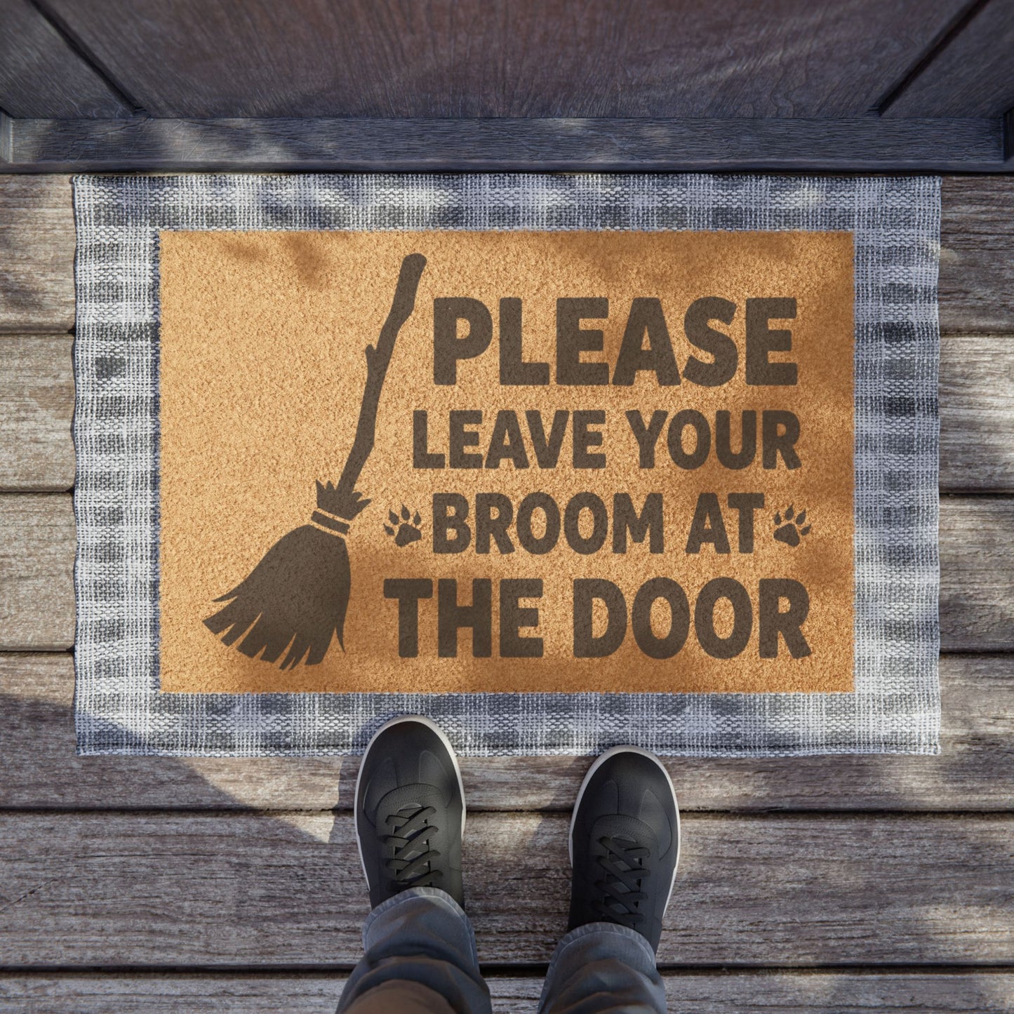 Please Leave Your Broom At The Door Doormat — Funny Witchy Welcome Mat for Halloween & Everyday