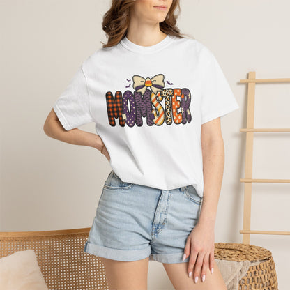 Momster Halloween Monster Mom T-shirt | Cute Bow Pumpkin Pattern