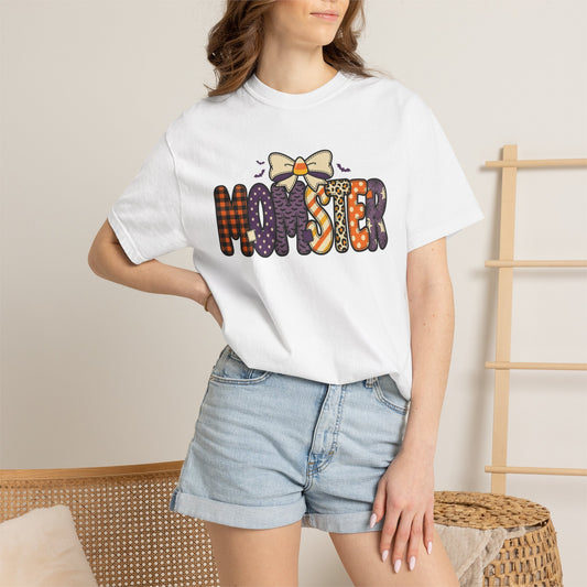 Momster Halloween Monster Mom T-shirt | Cute Bow Pumpkin Pattern
