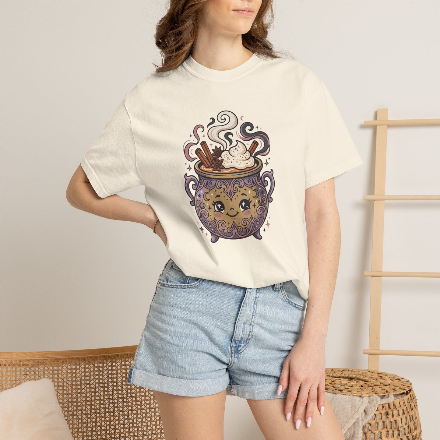 Kawaii Cauldron with Potion Steam T-shirt | Cute Witchy Magic Tee