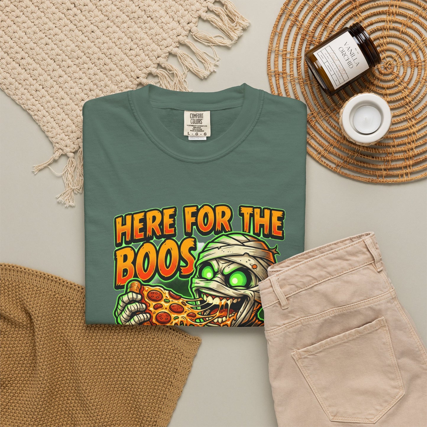 Here for the Boos & Pizza T-shirt | Mummy Eating Pizza Halloween Tee