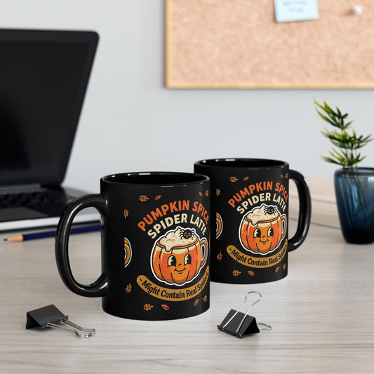 Pumpkin Spice Spider Latte Mug | Black Ceramic Halloween Coffee Cup
