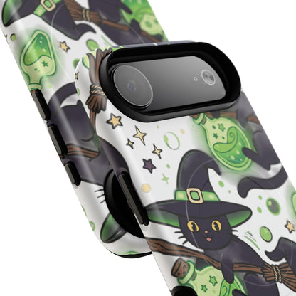 Witch Cat Phone Case — Cute Black Cat Witch Pattern Magnetic Tough Case