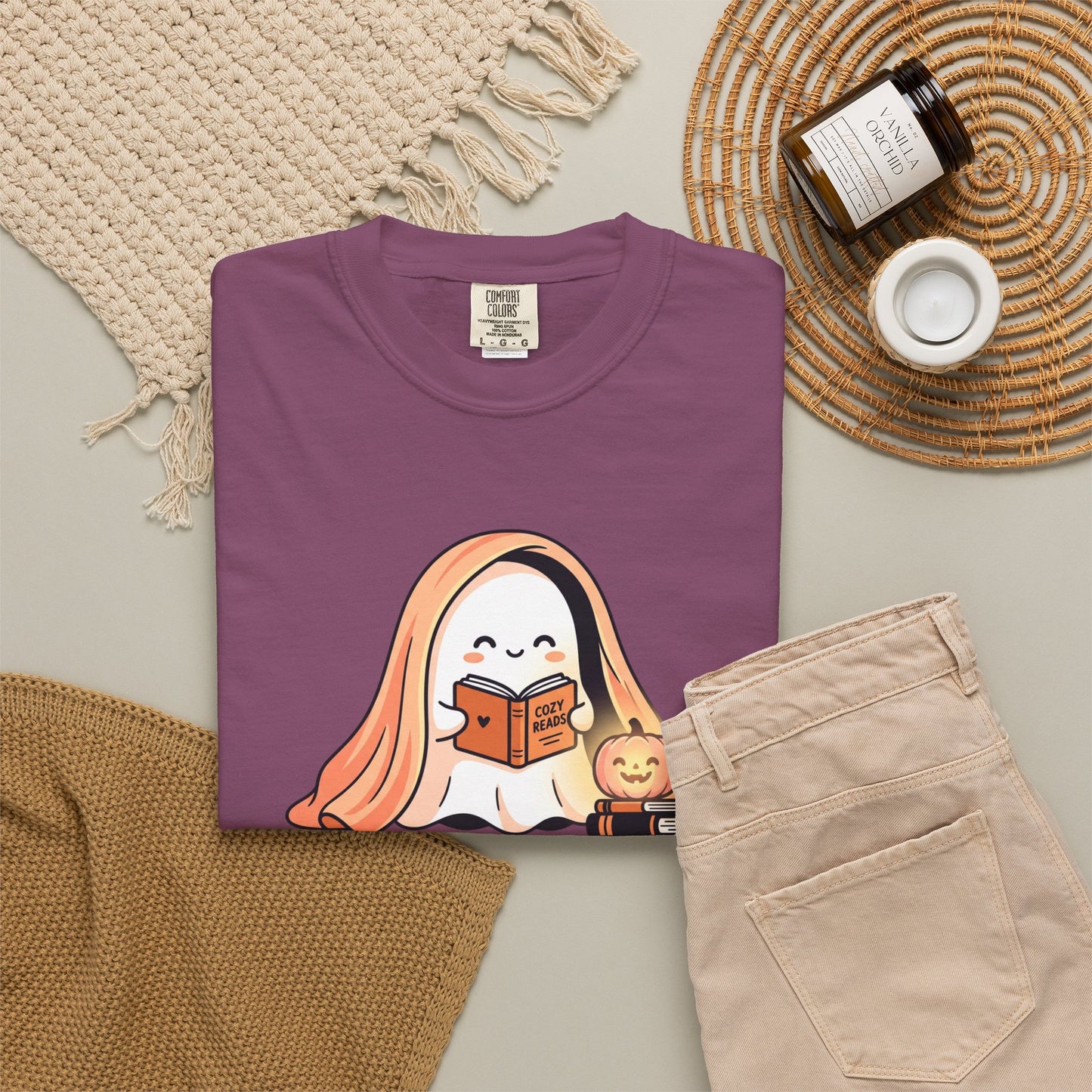 Ghost Reading Book shirt | Cute Halloween pumpkin illustration