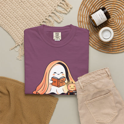 Ghost Reading Book shirt | Cute Halloween pumpkin illustration