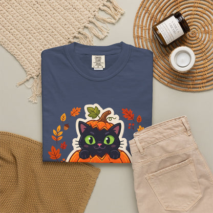 Black Cat in Jack-O'-Lantern Pumpkin T-shirt | Halloween Cat Shirt
