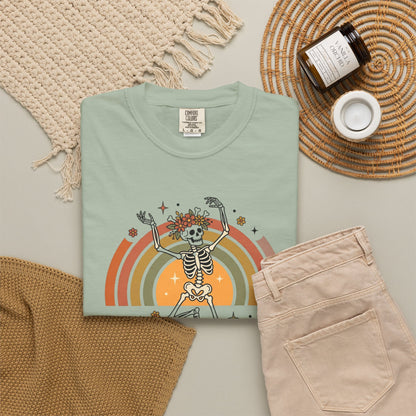Stay Spooky Dancing Skeleton T-Shirt | Retro Rainbow Halloween Tee